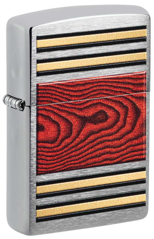 Zippo Wood Grain Racing Stripe, Brushed Chrome Lighter #47187