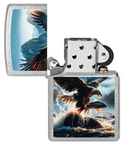 Zippo Eagle and Fish Artwork, Street Chrome Lighter #47188