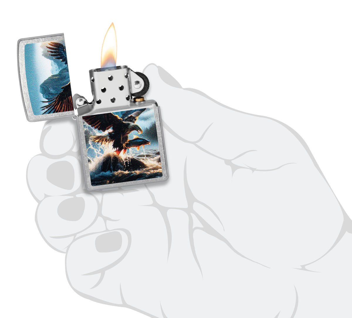 Zippo Eagle and Fish Artwork, Street Chrome Lighter #47188