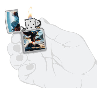 Zippo Eagle and Fish Artwork, Street Chrome Lighter #47188