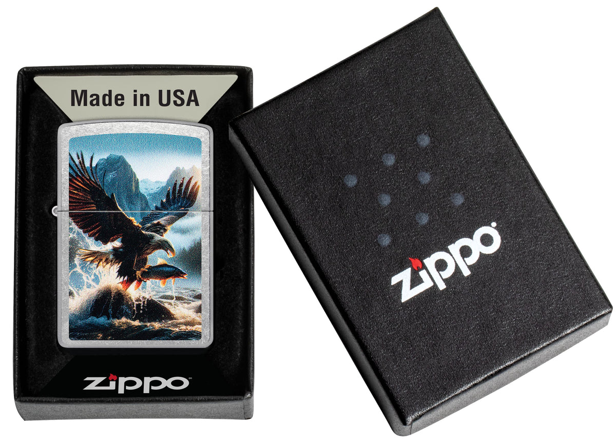 Zippo Eagle and Fish Artwork, Street Chrome Lighter #47188