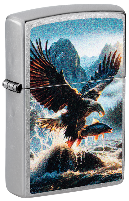 Zippo Eagle and Fish Artwork, Street Chrome Lighter #47188
