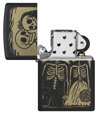 Zippo Skeleton Couple, Black Matte Lighter #47210