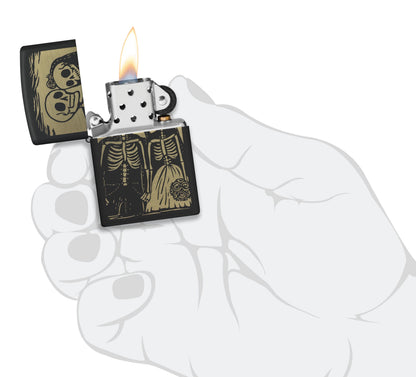 Zippo Skeleton Couple, Black Matte Lighter #47210
