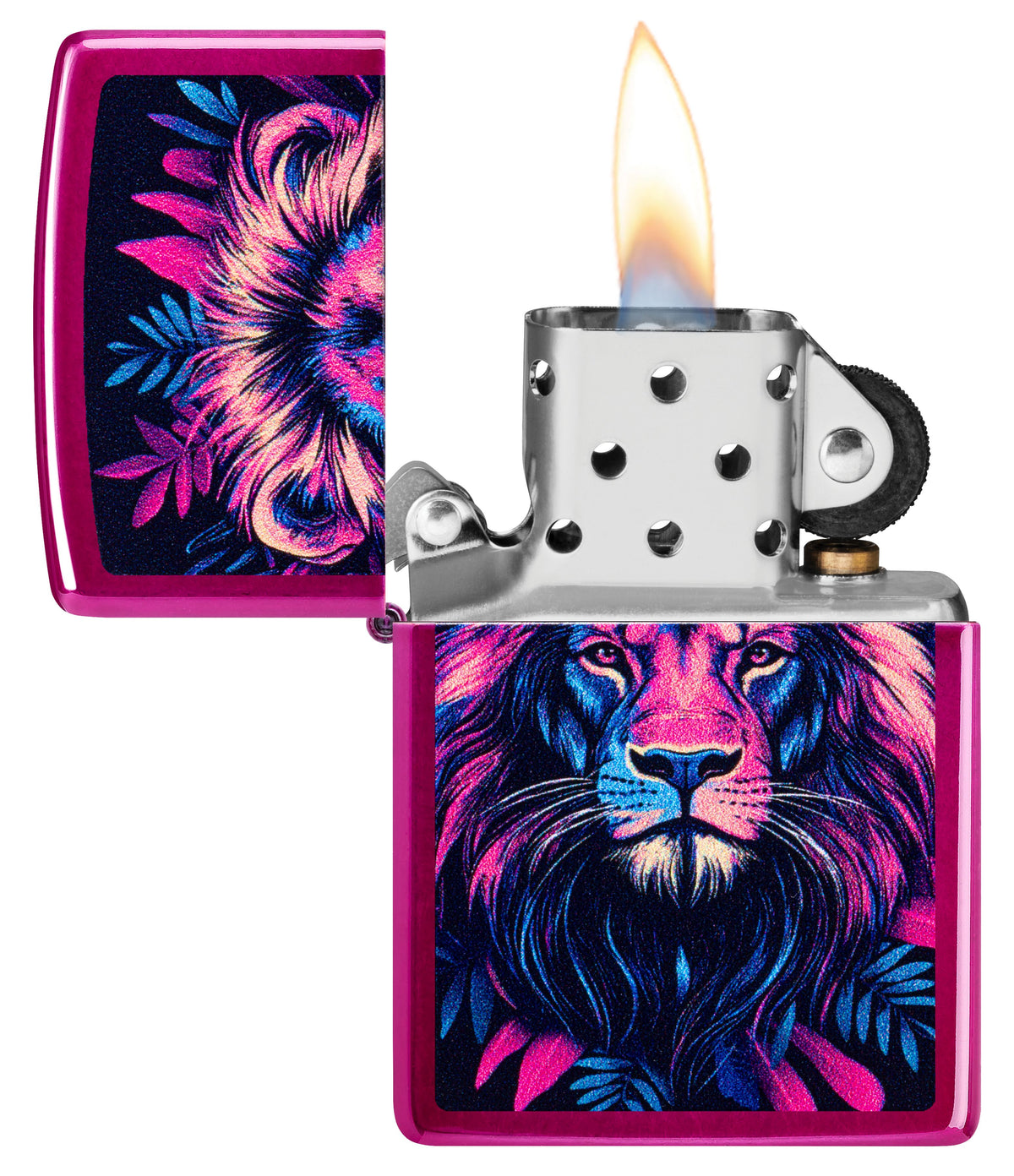 Zippo Lion Face Art, Candy Raspberry Lighter #47212