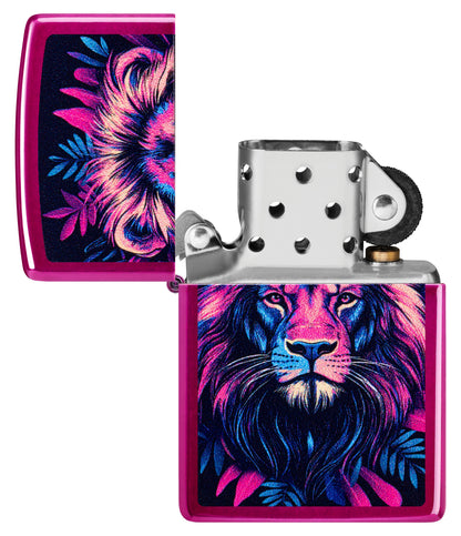 Zippo Lion Face Art, Candy Raspberry Lighter #47212
