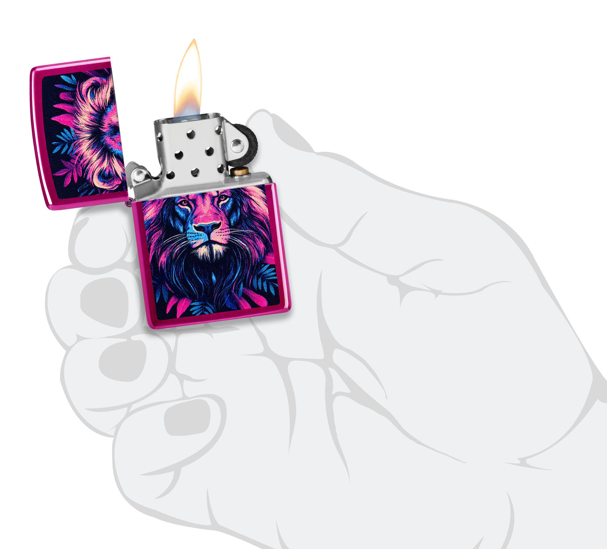 Zippo Lion Face Art, Candy Raspberry Lighter #47212