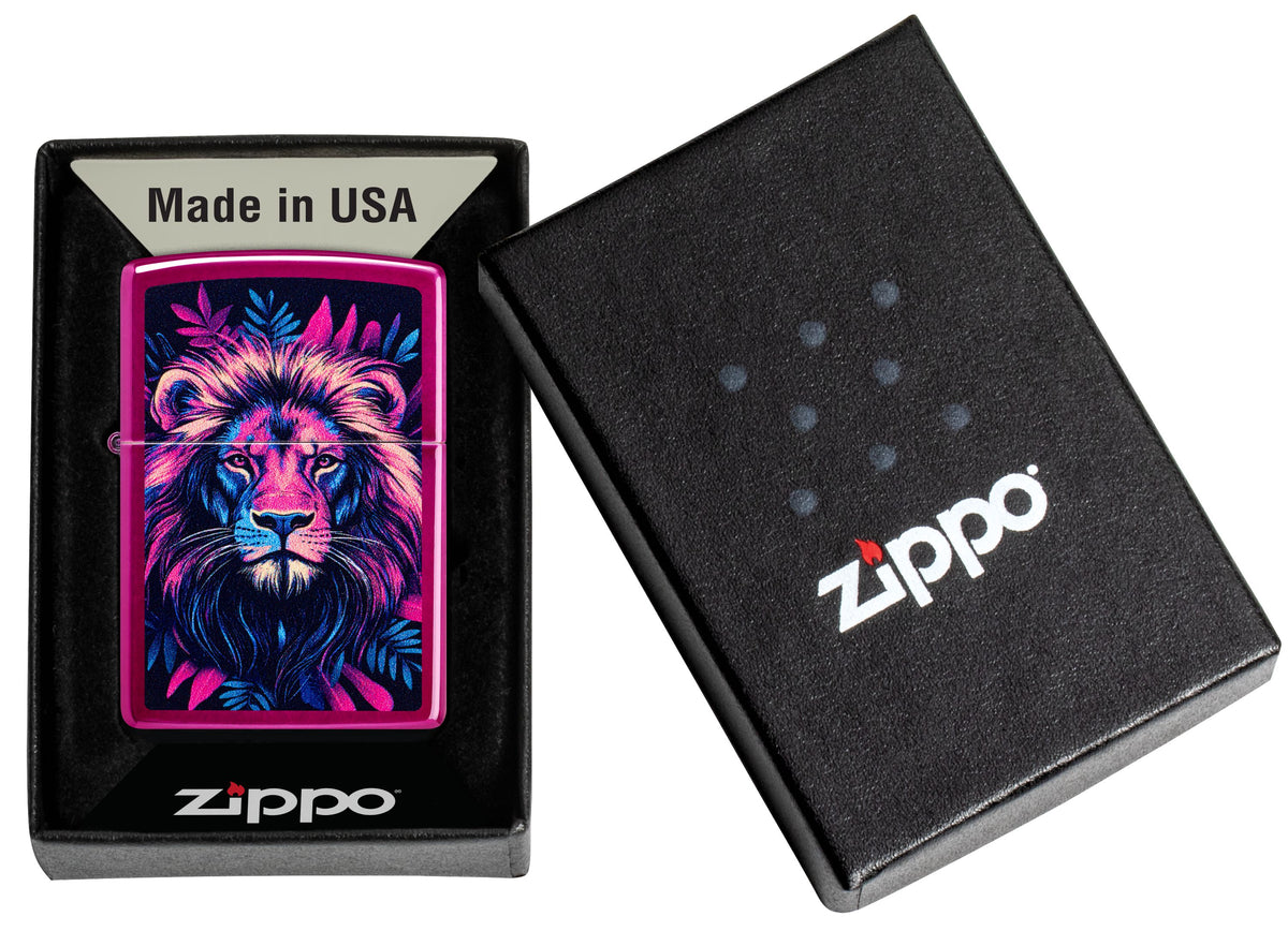 Zippo Lion Face Art, Candy Raspberry Lighter #47212