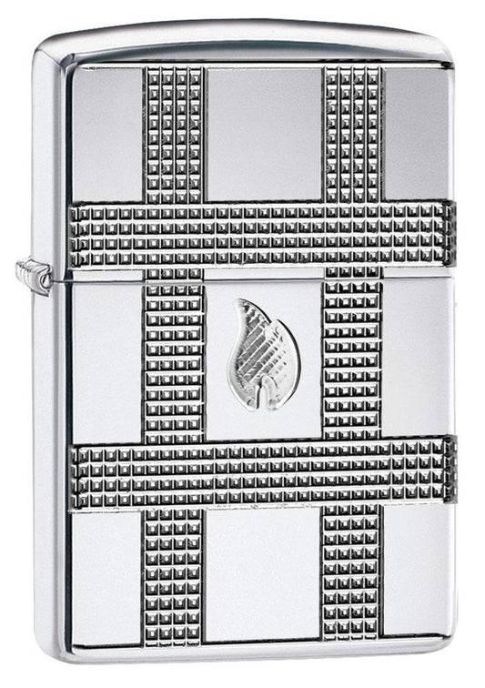 Zippo Geometric Design, High Polish Chrome Finish Armor Lighter #49079