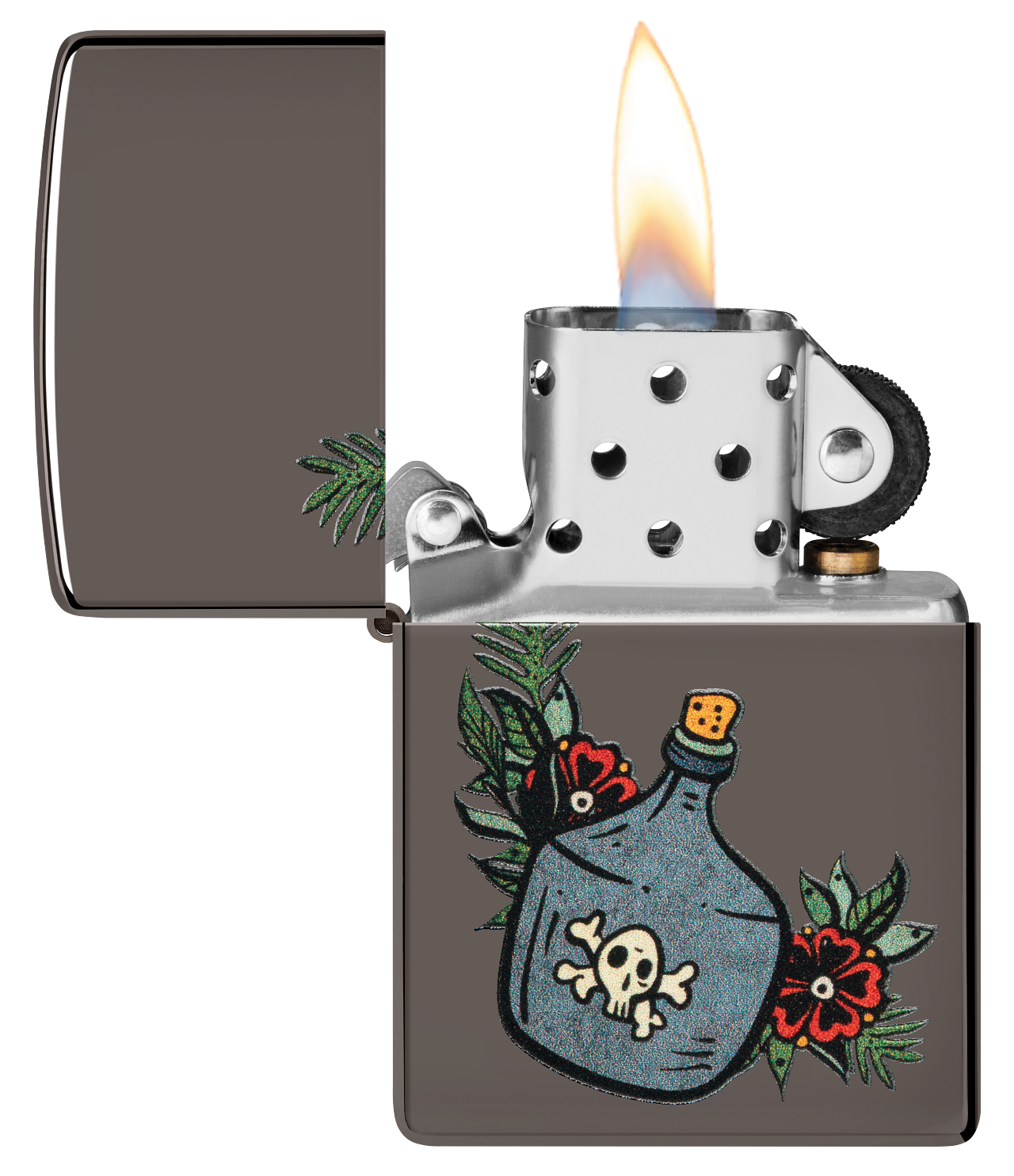 Zippo Poison & Roses Black Ice Lighter & Black Leather Pouch Gift Set