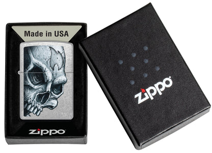 Zippo Skull and Flame Design, Street Chrome Lighter #46587