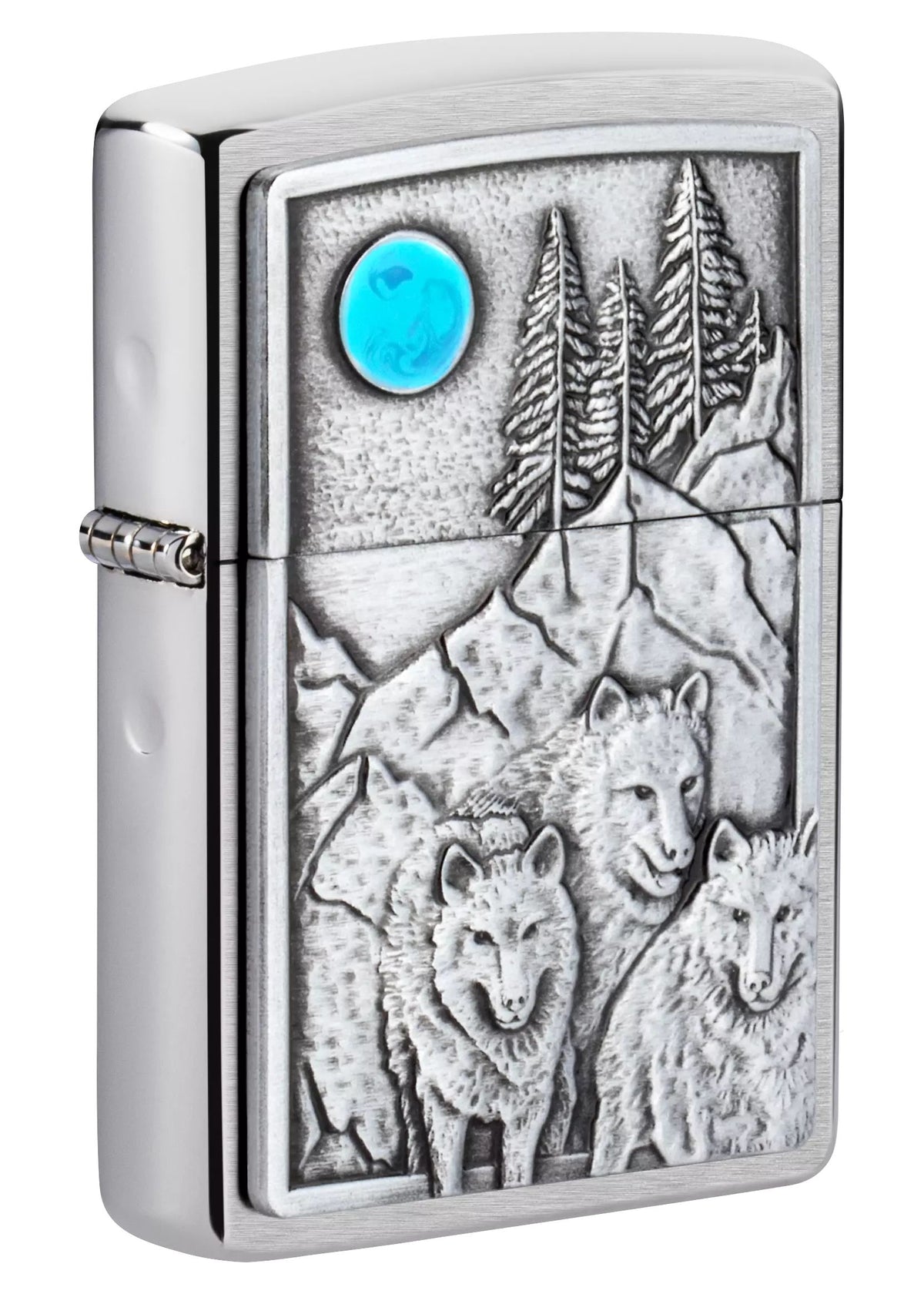 Zippo Wolf Pack and Moon Emblem, Brushed Chrome Lighter #49295