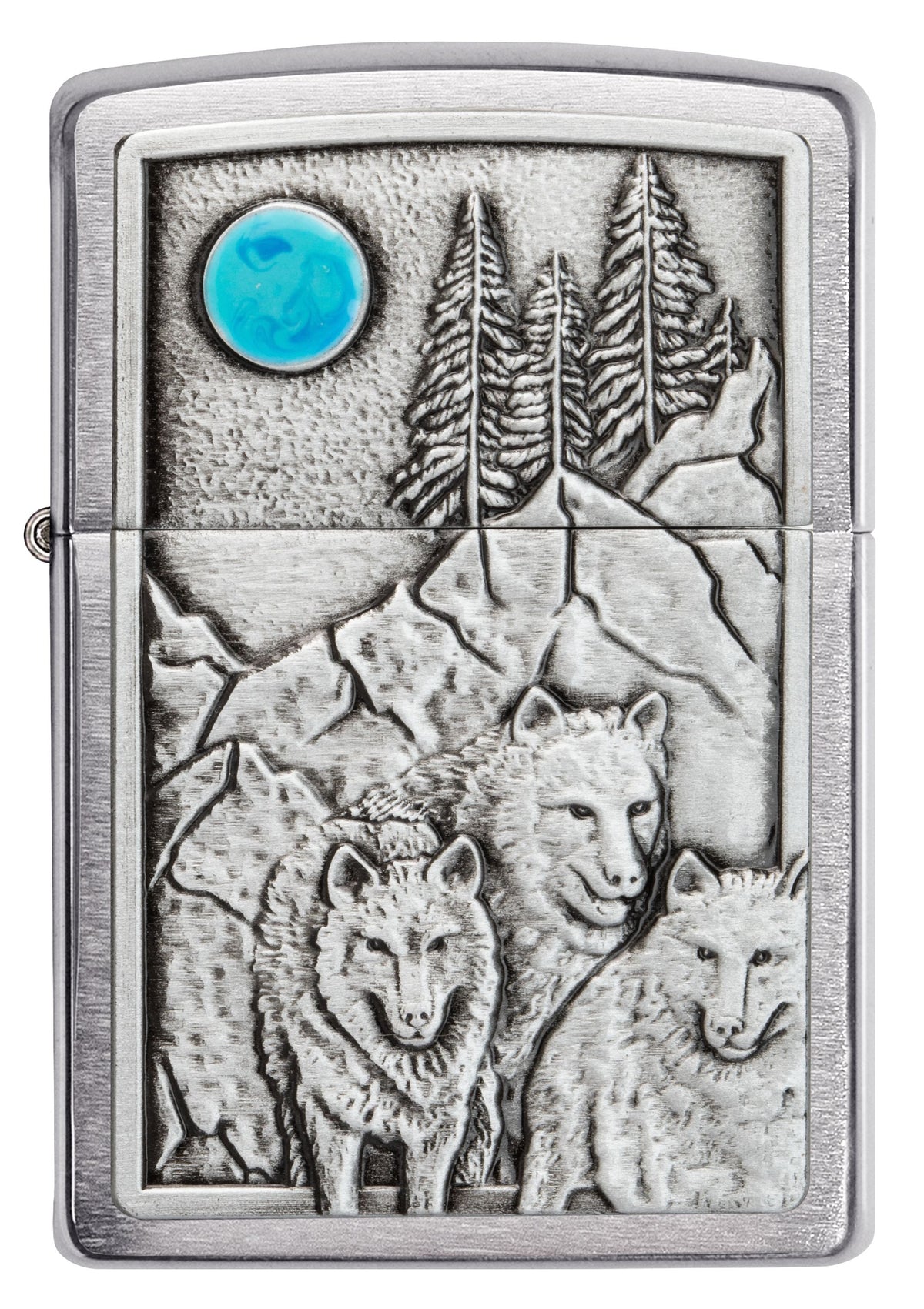 Zippo Wolf Pack and Moon Emblem, Brushed Chrome Lighter #49295
