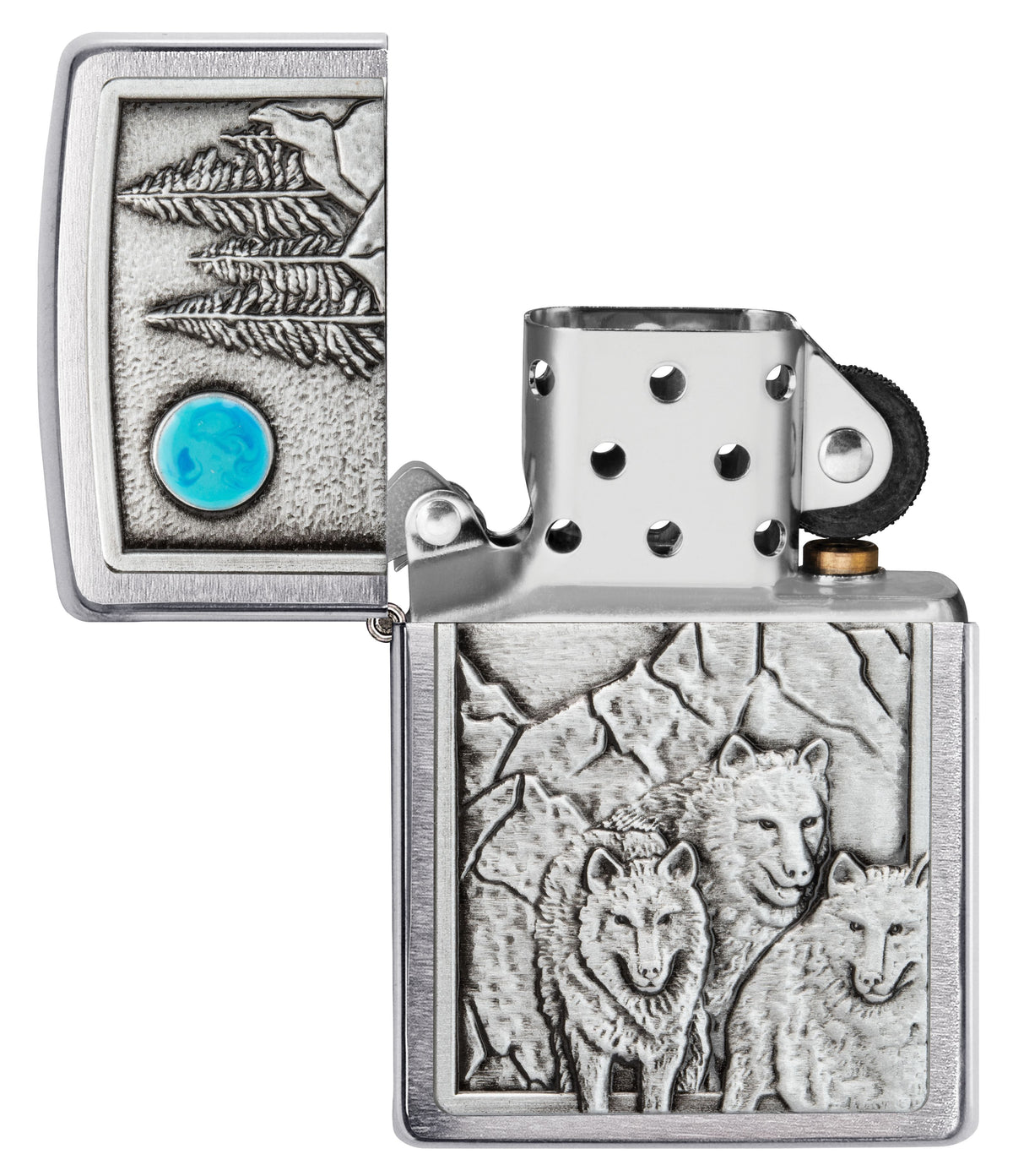 Zippo Wolf Pack and Moon Emblem, Brushed Chrome Lighter #49295