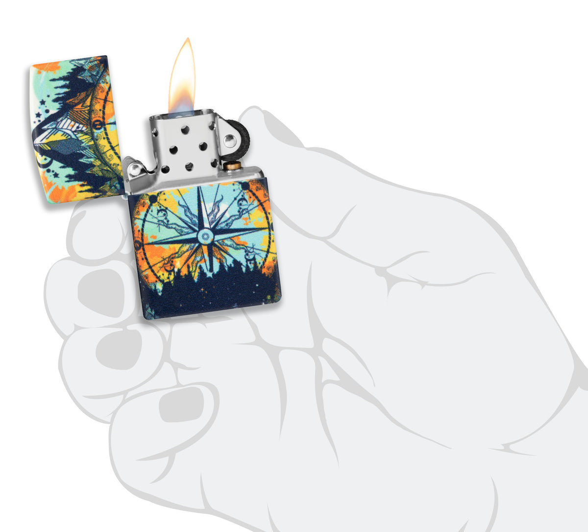 Zippo Compass Design, Glow-in-the-Dark Green Lighter #49805