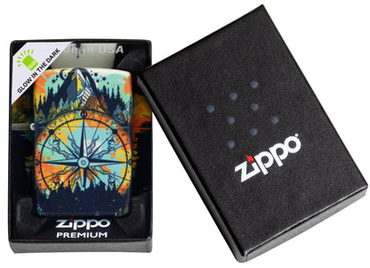 Zippo Compass Design, Glow-in-the-Dark Green Lighter #49805