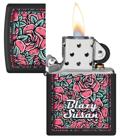 Zippo Blazy Susan Roses Pattern, Black Matte Lighter #47192