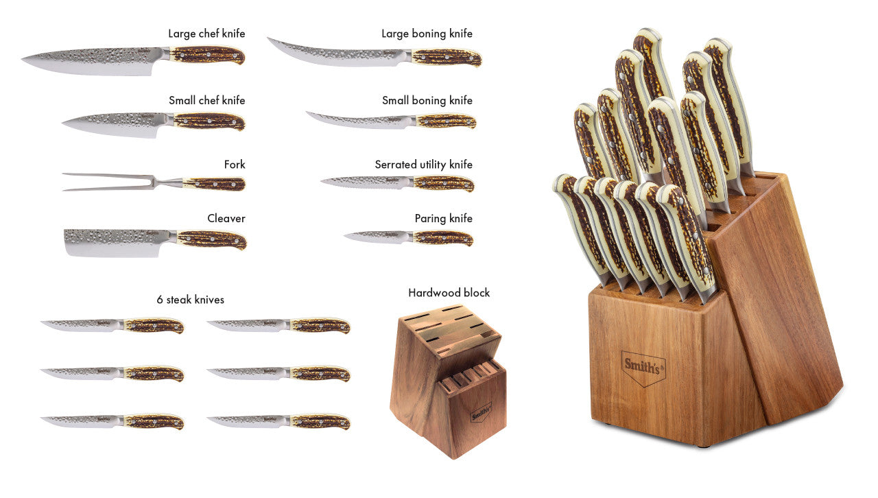 Smith's 15-Piece Cutlery Block Set Cabin & Lodge Stainless Steel Knife Set #51032