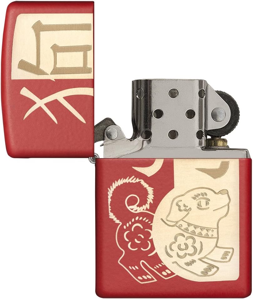 Zippo Year Of The Dog Chinese Zodiac, Red Matte Lighter #29522