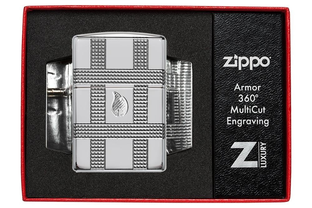 Zippo Geometric Design, High Polish Chrome Finish Armor Lighter #49079