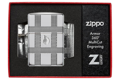 Zippo Geometric Design, High Polish Chrome Finish Armor Lighter #49079