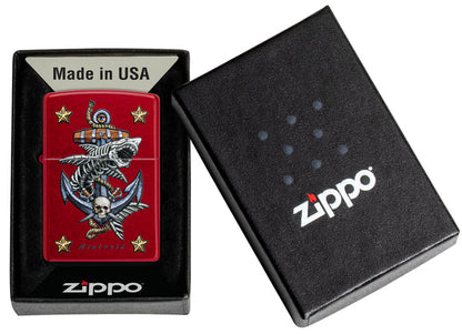 Zippo Rietveld Shark Anchor Design Candy Apple Red Lighter #47109