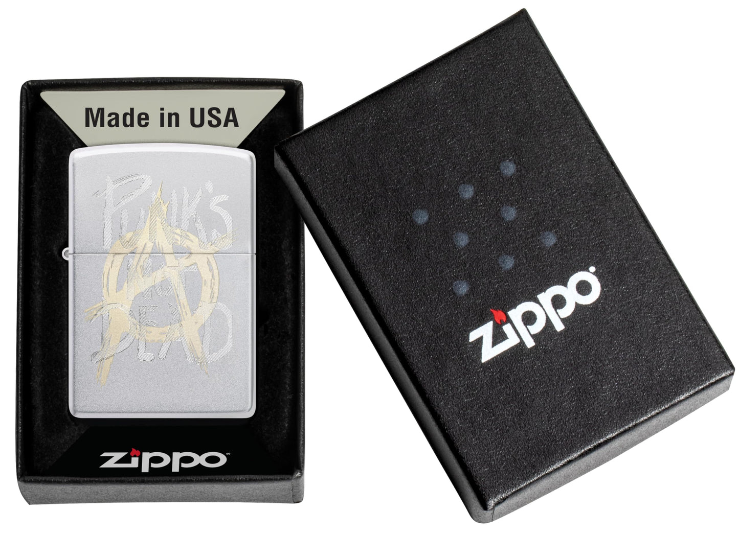 Zippo Punk’s Dead Anarchy Script Design, Satin Chrome Lighter #48876