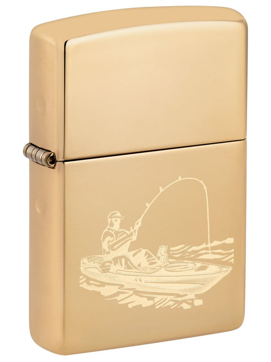 Zippo Fisherman in Boat Design, High Polish Brass Lighter #48862