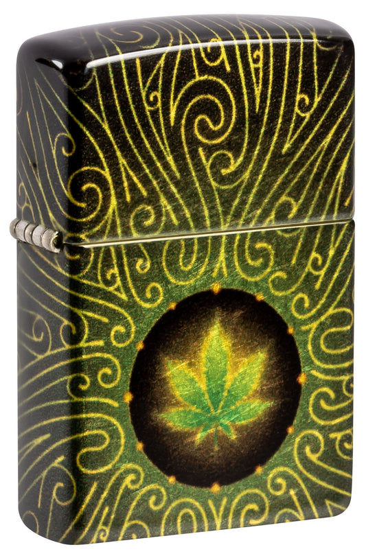 Zippo Cannabis Design, 540 Tumbled Brass Fusion Lighter #46276