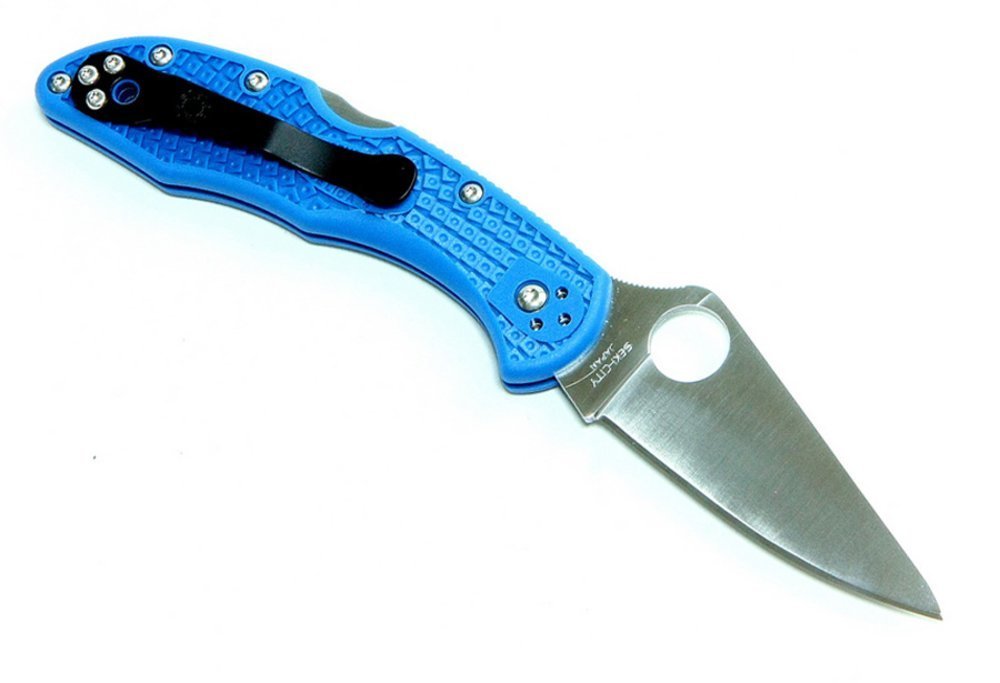 Spyderco Delica Knife, Flat Ground Blade, Blue VG-10 FRN Handle #C11FPBL