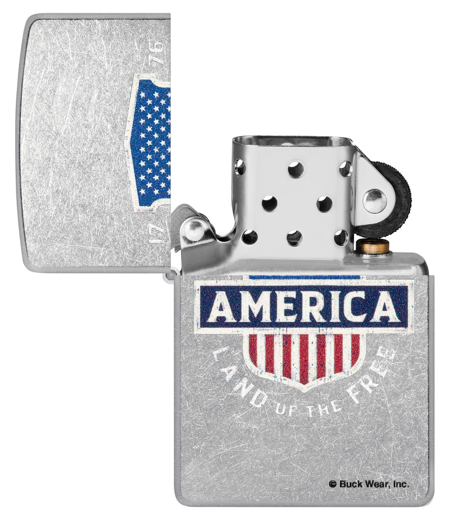 Zippo Buck Wear America Land Of The Free, Street Chrome Lighter #48938