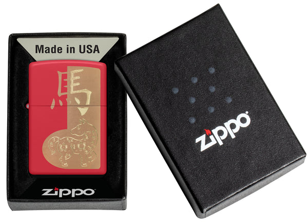Zippo 2026 Year of the Horse Design Red Matte Lighter #46931