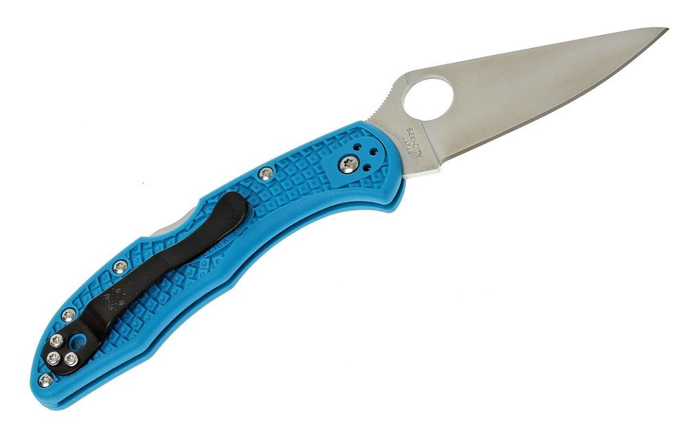 Spyderco Delica Knife, Flat Ground Blade, Blue VG-10 FRN Handle #C11FPBL