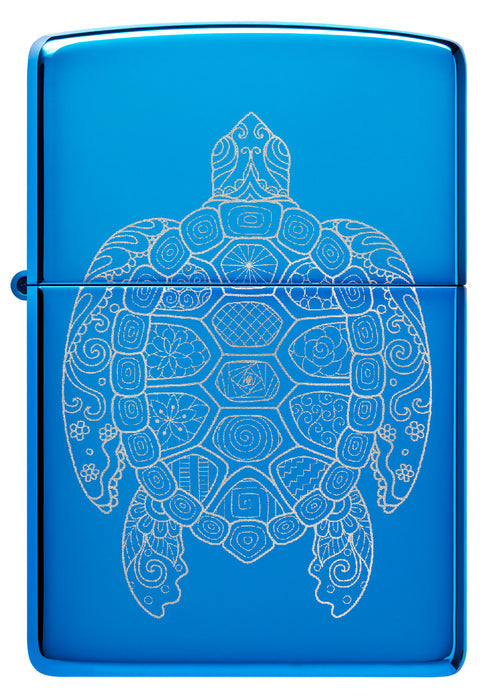 Zippo Zen Turtle Design, High Polish Blue Lighter #46177