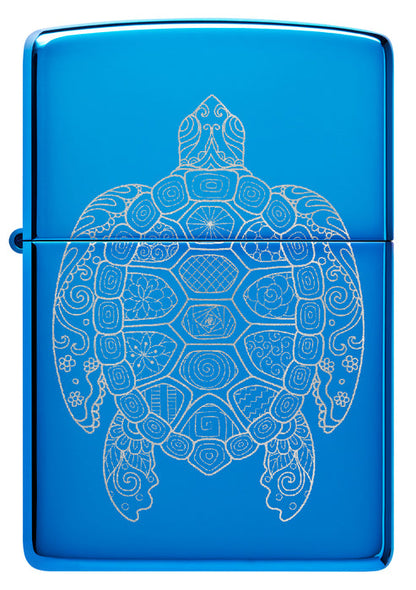 Zippo Zen Turtle Design, High Polish Blue Lighter #46177