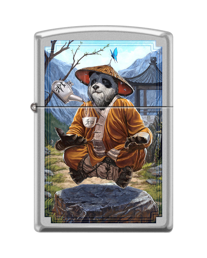 Zippo Meditating Panda Bear, Satin Chrome Lighter #205-109384