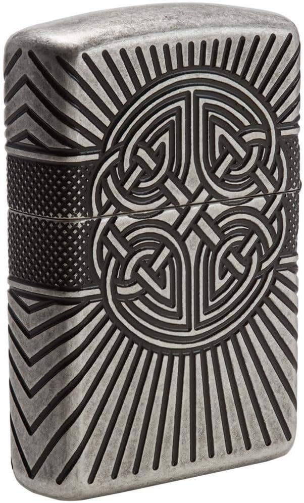 Zippo Celtic Cross and Knot, Antique Silver Multicut Armor Lighter #29667