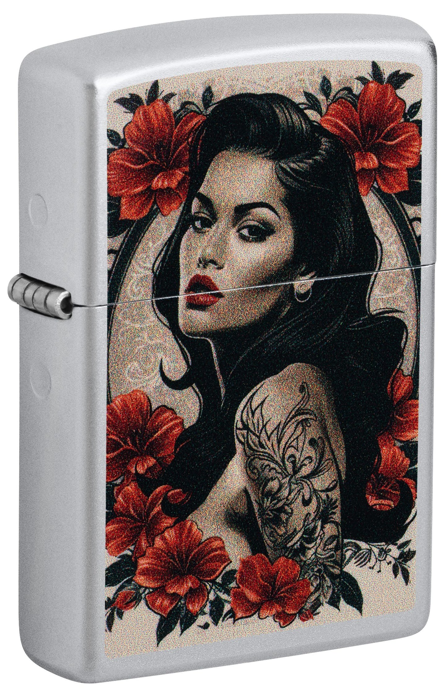 Zippo Tattoo Beauty, Satin Chrome Lighter #47265