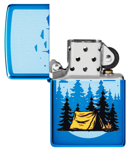 Zippo Camping Forest Scene, High Polish Blue Lighter #47214