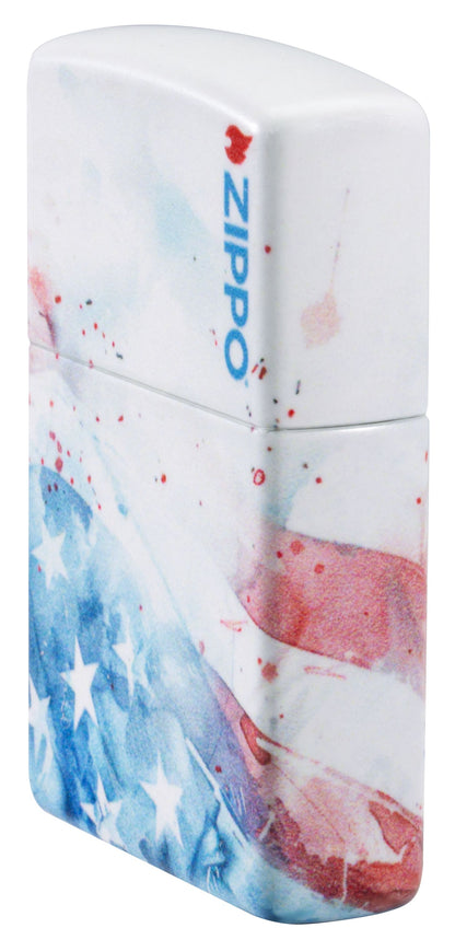 Zippo American Flag Watercolor, 540 White Matte Lighter #47209