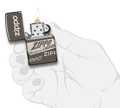 Zippo Logo Design, 360° Laser Engraving, Black Ice Finish Lighter #49051