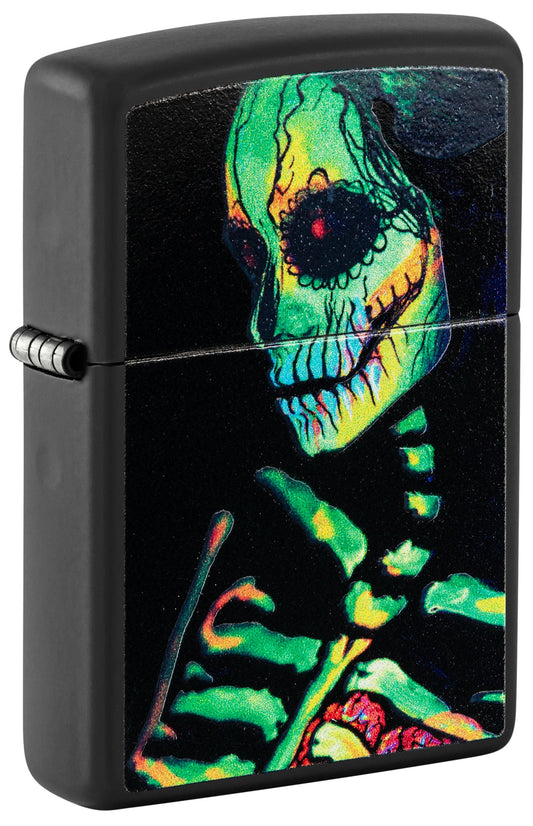 Zippo Skeleton Lady Black Light Design, Black Matte Lighter #48761