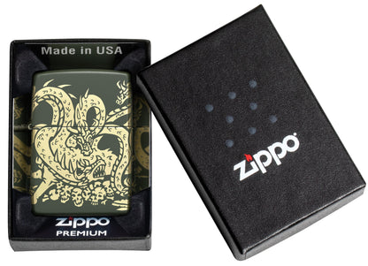 Zippo Hydra Dragon, Green Matte Laser 360 Lighter #48907