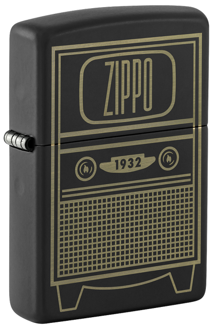 Zippo Vintage TV Design, Black Matte Laser Engraved Lighter #48619