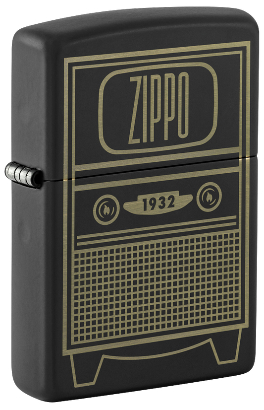 Zippo Vintage TV Design, Black Matte Laser Engraved Lighter #48619