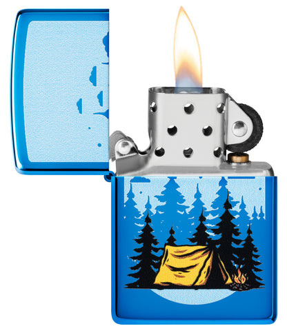 Zippo Camping Forest Scene, High Polish Blue Lighter #47214