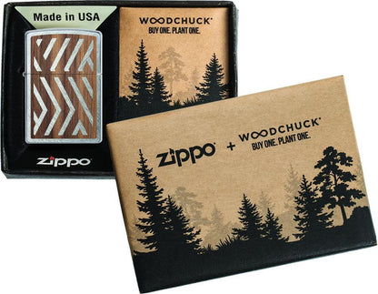 Zippo WOODCHUCK USA Herringbone Sweep, Street Chrome Lighter #29902