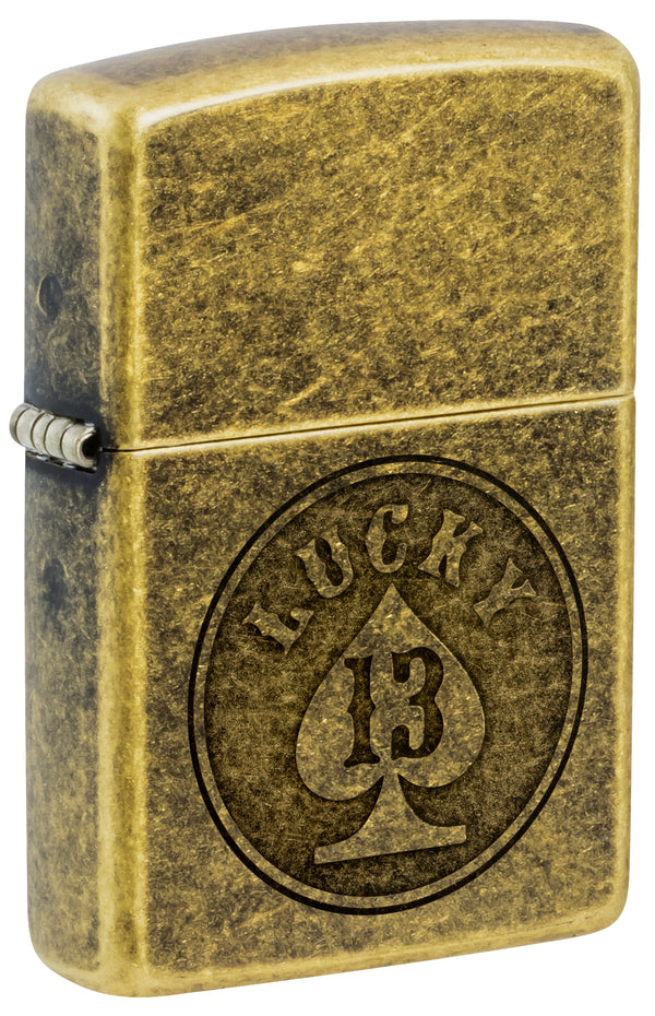 Zippo Licky 13 Design, Antique Brass Lighter #47148
