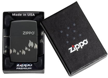 Zippo Flame and Logo Laser Engraved 360 Design, Black Matte Lighter #48980