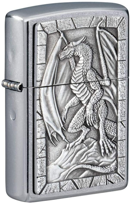 Zippo Dragon 3D Emblem Design, Street Chrome Finish, Windproof Lighter #49296